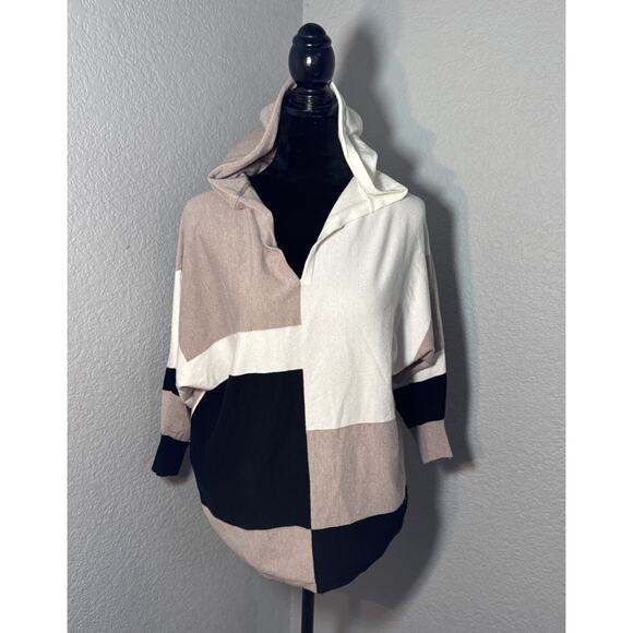 Aaeda Von Mauer Womens Color Block Sweater Hoodie V Neck Large - Picture 2 of 12